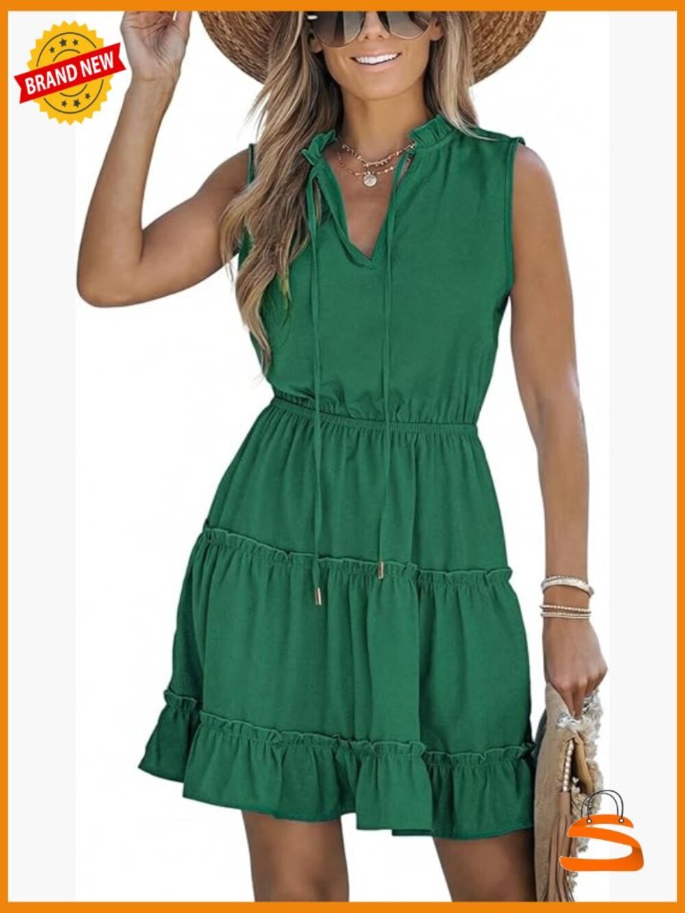 Tiered Ruffle Mini Dress V-Neck Sleeveless Tunic Summer Dress Casual